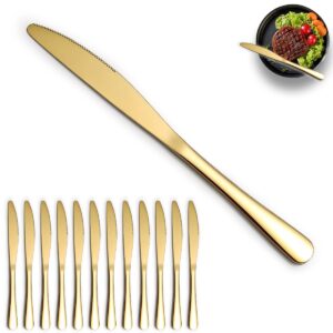 reanea gold dinner knives set of 12 pieces, stainless steel titanium gold plating butter knife, table knives for home, restaurant, hotel, wedding, events