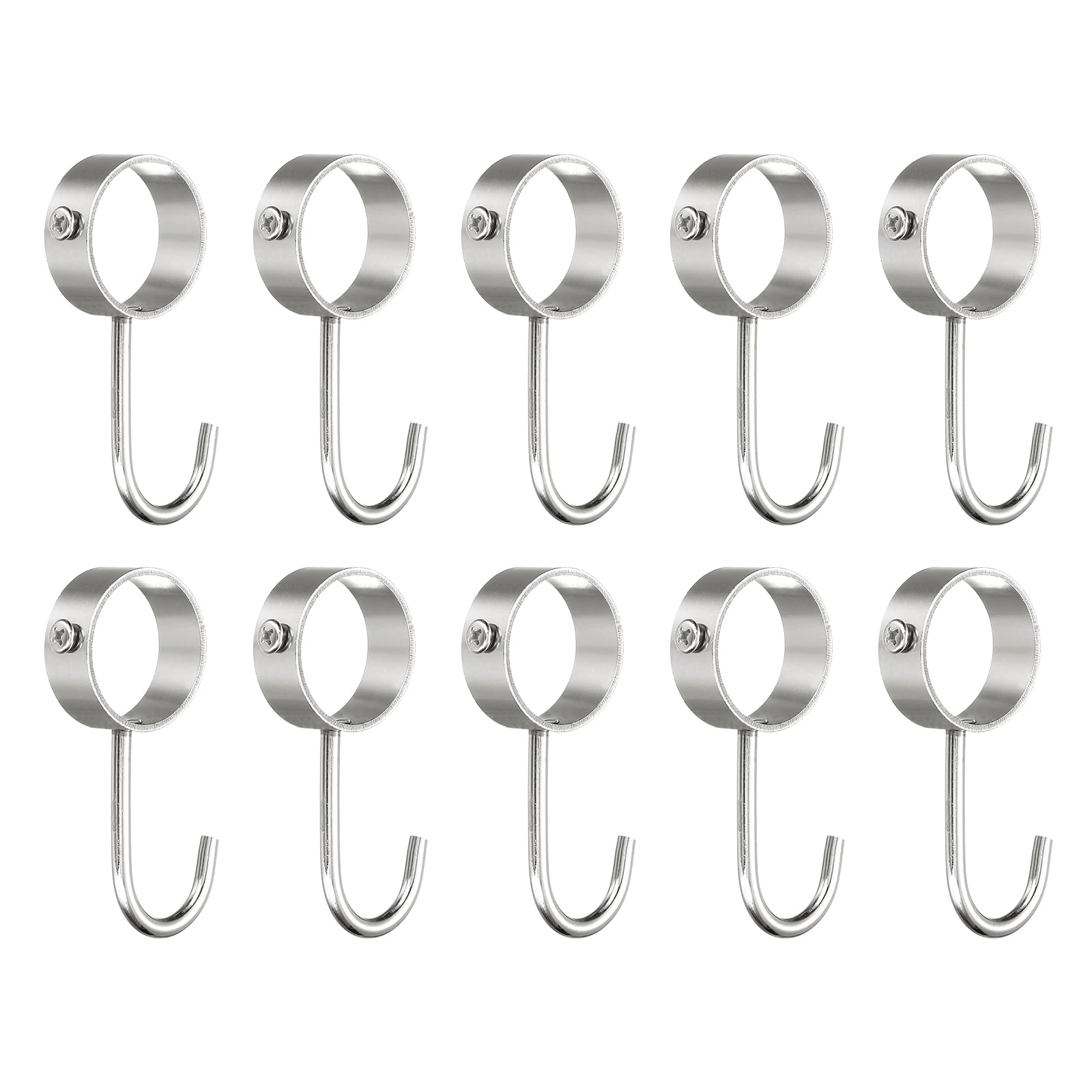 uxcell 10Pcs Pipe Rod Hooks, Stainless Steel 34mm/1.34" Inner Dia Adjustable Rod Closet Rod Hooks Coat Hook for Wardrobe Hanging Pots, Silver