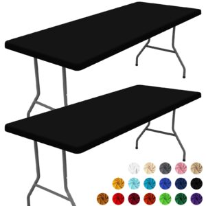 moosfor spandex picnic table cloth 2 pack, elastic fitted tablecloths for 6 foot rectangle tables, stretch washable patio table cover for outdoor, camping, banquet and parties (black, 30"x72")