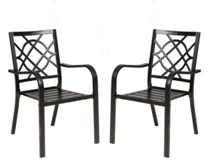 patiomore wrought iron patio outdoor dining chairs, portable black outdoor patio chairs set of 2, stackable indoor outdoor bistro deck metal chairs for garden backyard lawn, support 300 lbs