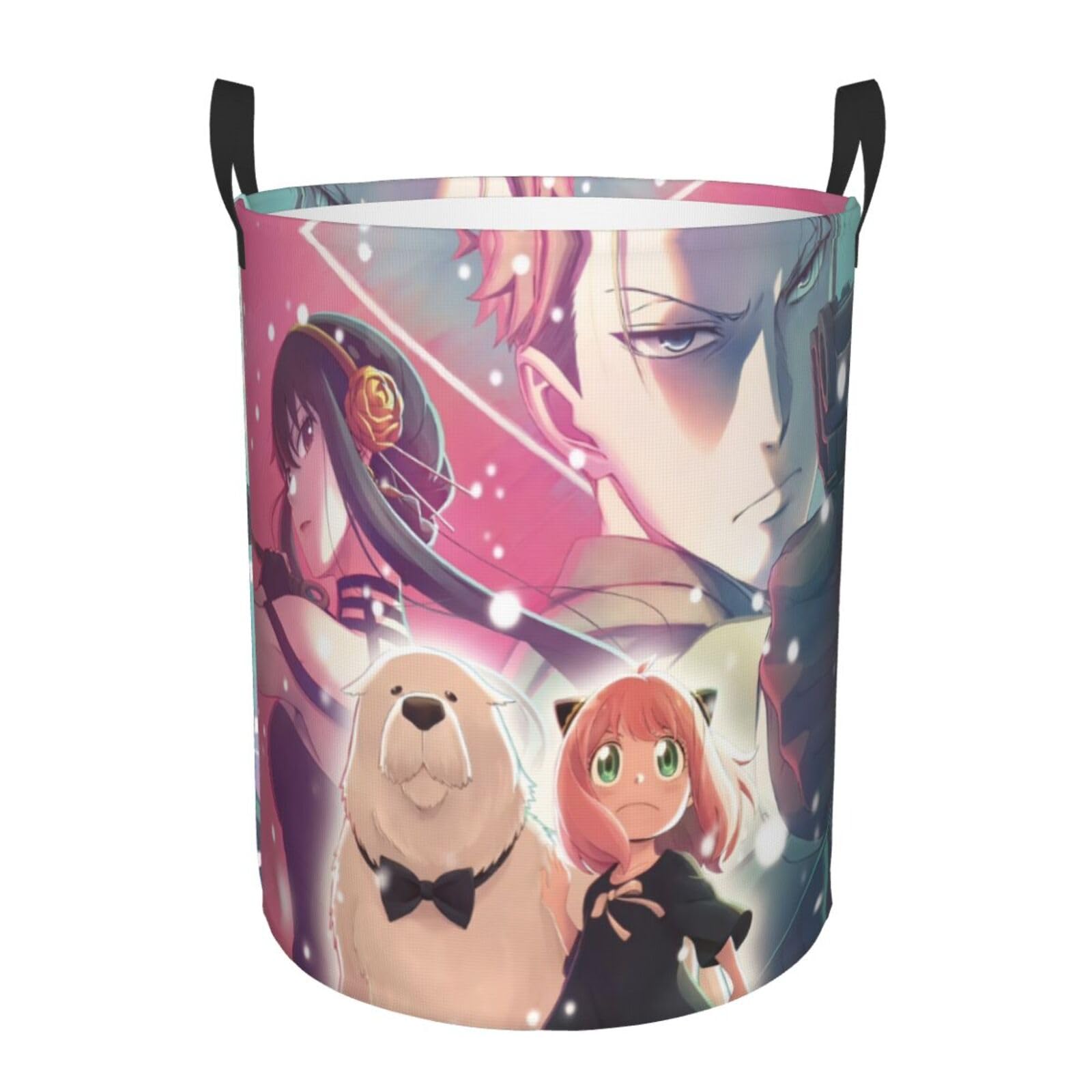 Jamhullk S-Py Anime Family Round Laundry Basket Foldable Toy Storage Bag With Handle Living Room Bedroom Bathroom, Medium