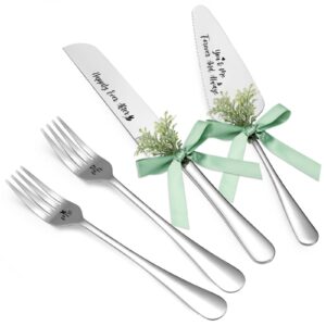 sage green wedding cake knife & server set with stainless steel blades mr. and mrs. forks with artificial plant ribbon bowknot perfect addition to your wedding celebrations anniversaries showers