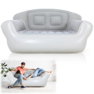 1 piece double inflatable camping couch outdoor portable blow up movie sofa folding lounge chair air mattress for adults patio beach picnic living room outside indoor furniture without pump