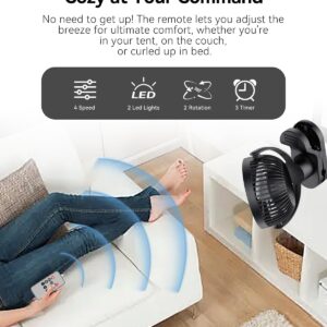 Leeyalan 10000mAh Clip on Fan Rechargeable,2024 Updated,Hangable Fan with Lights and Remote, Desk Fan USB Plug in with Sturdy Clamp,3 Speeds,Mute Multi-function,Operation for Office Dorm Bedroom