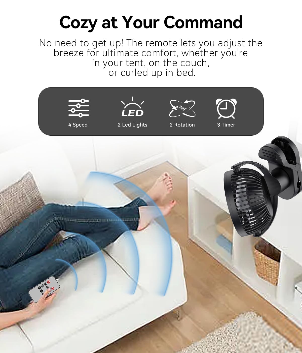 Leeyalan 10000mAh Clip on Fan Rechargeable,2024 Updated,Hangable Fan with Lights and Remote, Desk Fan USB Plug in with Sturdy Clamp,3 Speeds,Mute Multi-function,Operation for Office Dorm Bedroom