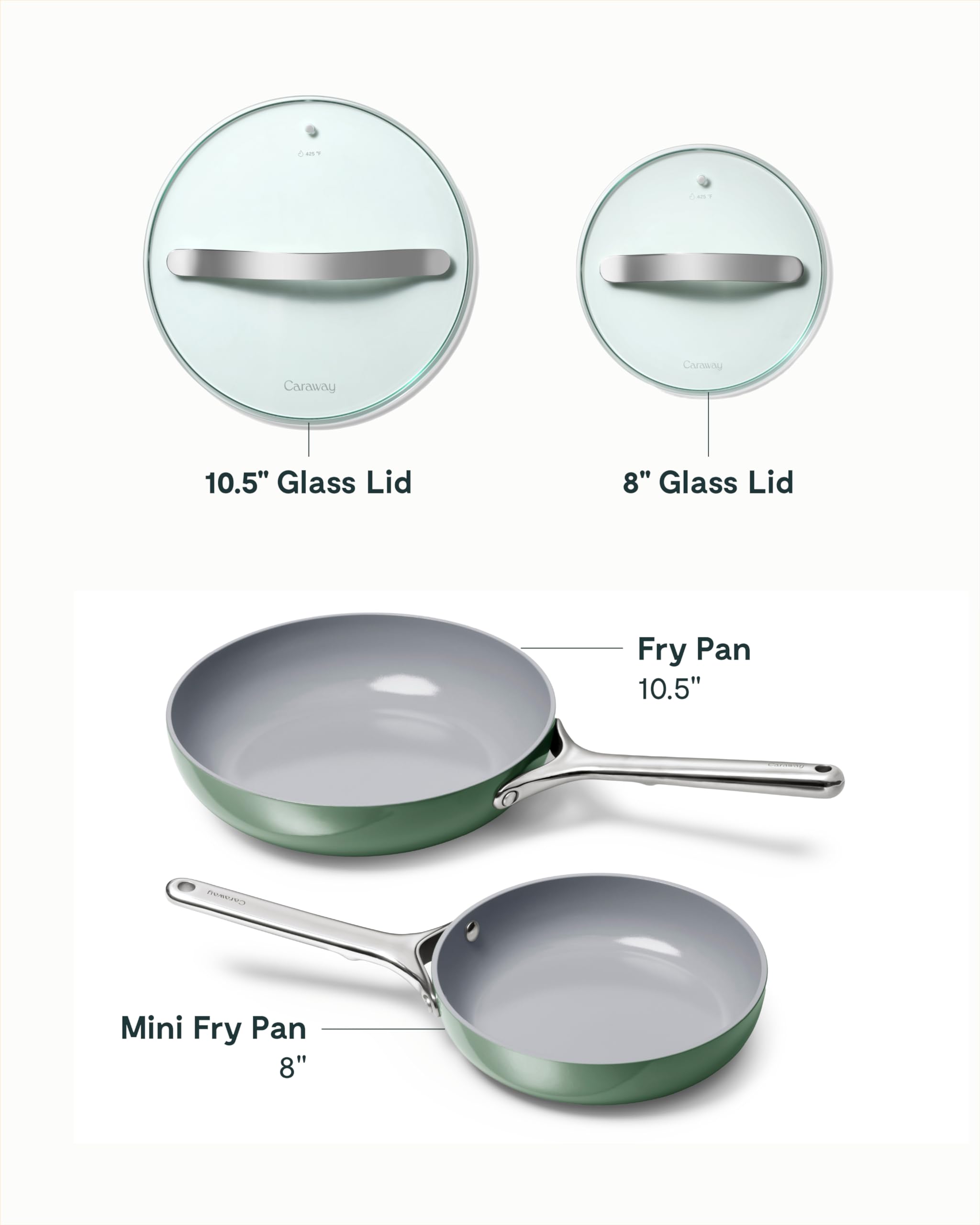 Caraway Nonstick Ceramic Frying Pan With Glass Lid (2.7 qt, 10.5") - Non Toxic, PTFE & PFOA Free - Oven Safe & Compatible with All Stovetops (Gas, Electric & Induction) - Sage