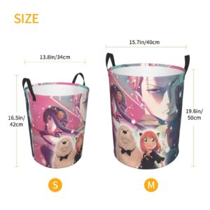 Jamhullk S-Py Anime Family Round Laundry Basket Foldable Toy Storage Bag With Handle Living Room Bedroom Bathroom, Medium