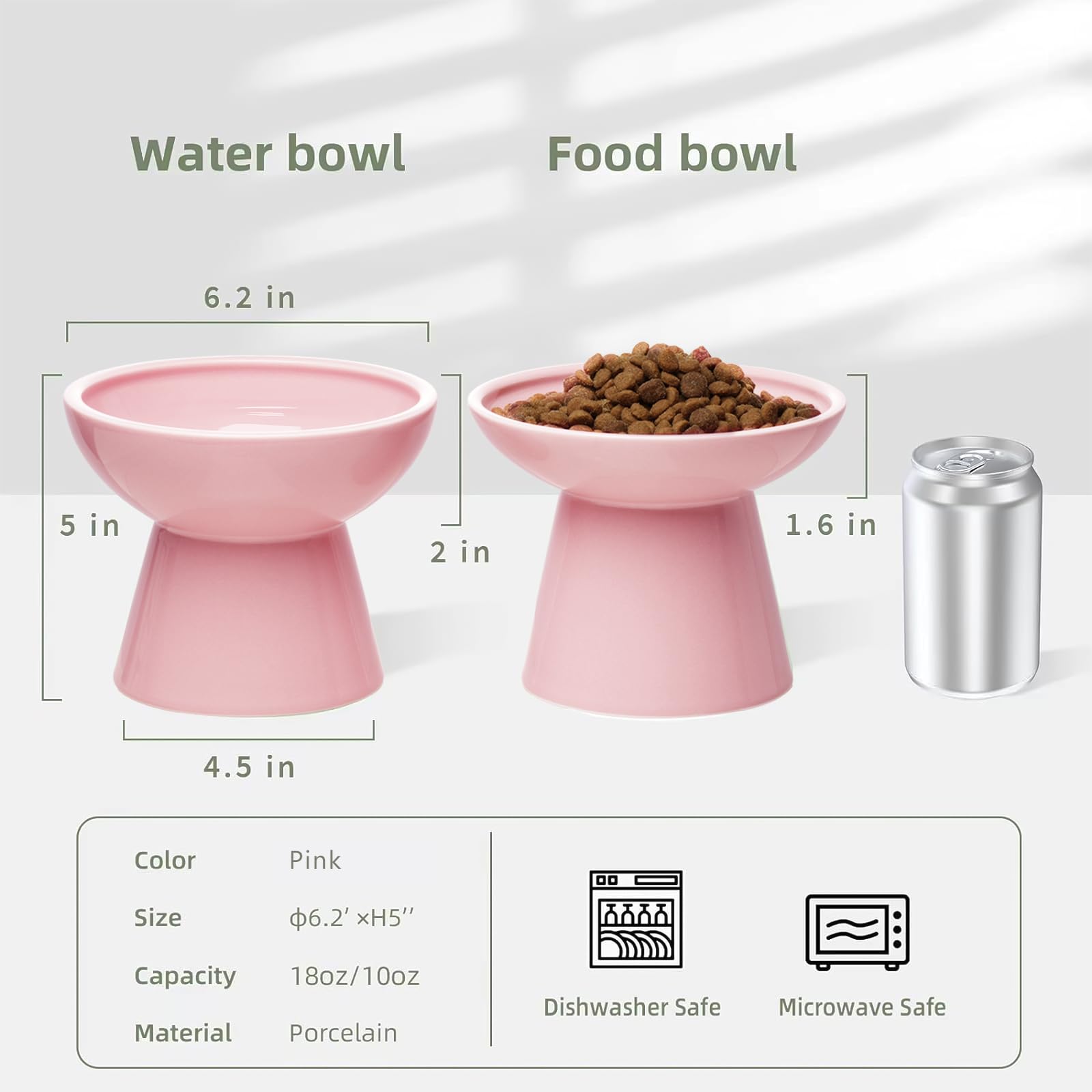 CEEFU 2 Extra Wide Elevated Cat Food Bowl, Ceramic Cat Bowls for Food and Water, Wide Shallow Cat Food Dish, Whisker Fatigue, Lead & Cadmium Free, Great Height for Cat, Pink