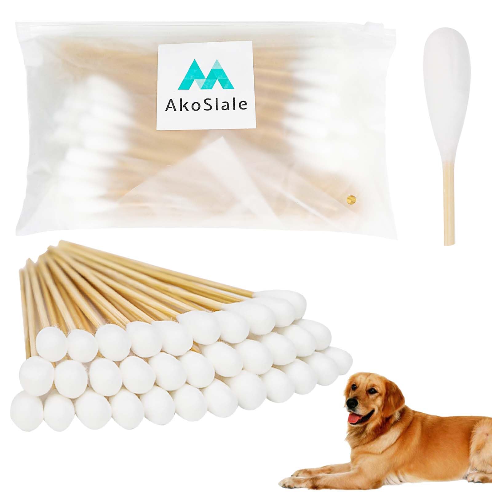 AkoSlale Large Q Tips for Dog Ear Cleaning, 100pcs, 7 Inch Bamboo Long Cotton Swabs, Biodegradable Large Cotton Swabs for Pets, Ears, and Precision Cleaning