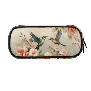 Luarisgur Cute Pencil Pouch Hummingbird Floral Pencil Case for Girls for School Aesthetic Stationery Bag Cute Floral Pencil Bags with Zipper Pencil Holder Pouch Pen Case for Women College Students