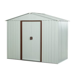 8 x 4 FT Outdoor Storage Shed, Metal Garden Shed with Floor Frame, Tool Shed Outdoor Storage with Lockable Sliding Doors & Air Vents, Storage House Waterproof for Backyard, Lawn, White