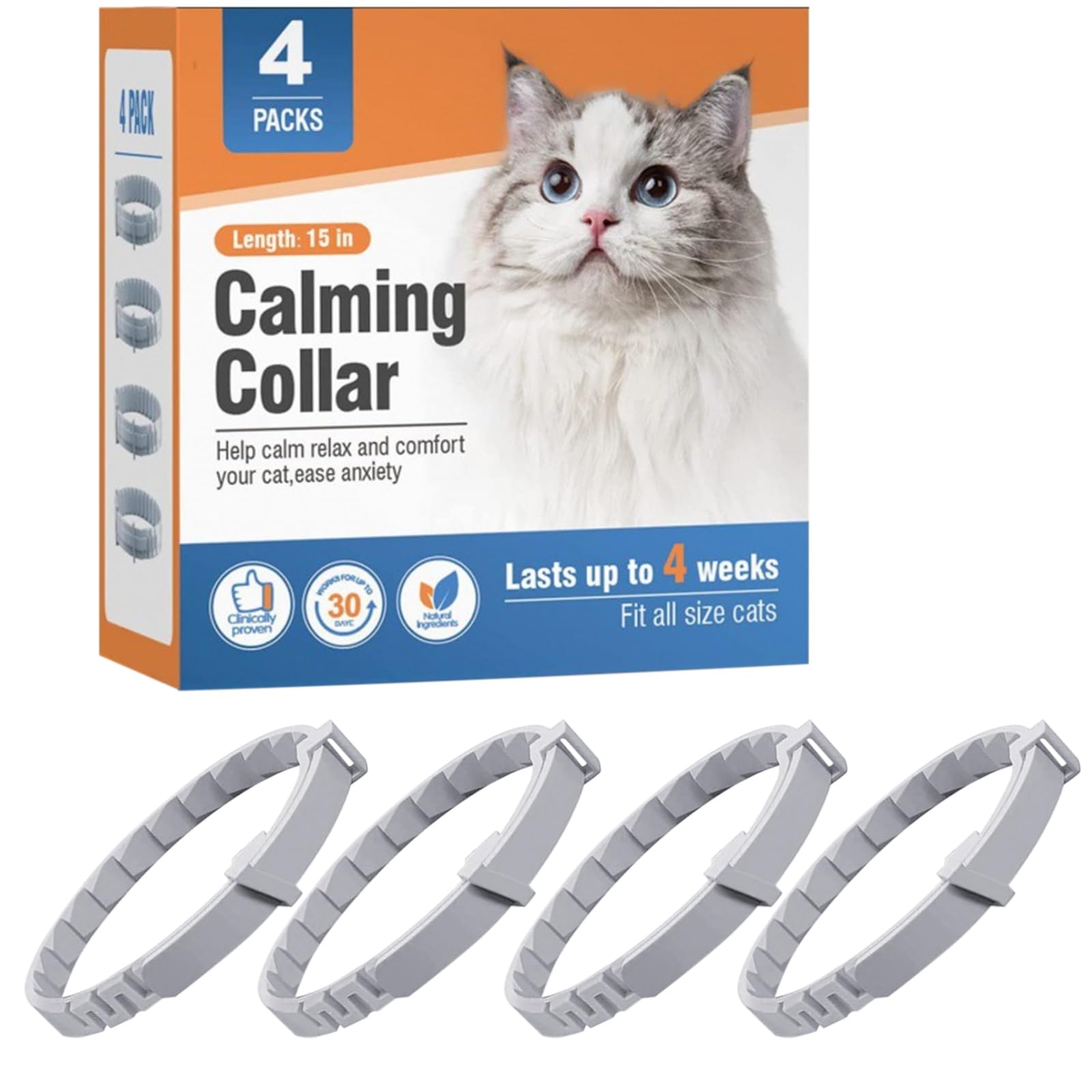 4Pcs Relaxants Cat Calming Collar for Anxiety Relief & Overgrooming - Effective Pheromone Cat Collar for Anti-Aggression & Indoor Cats - Therapet Calm Collar for Comfort Zone Relaxation (Gray)