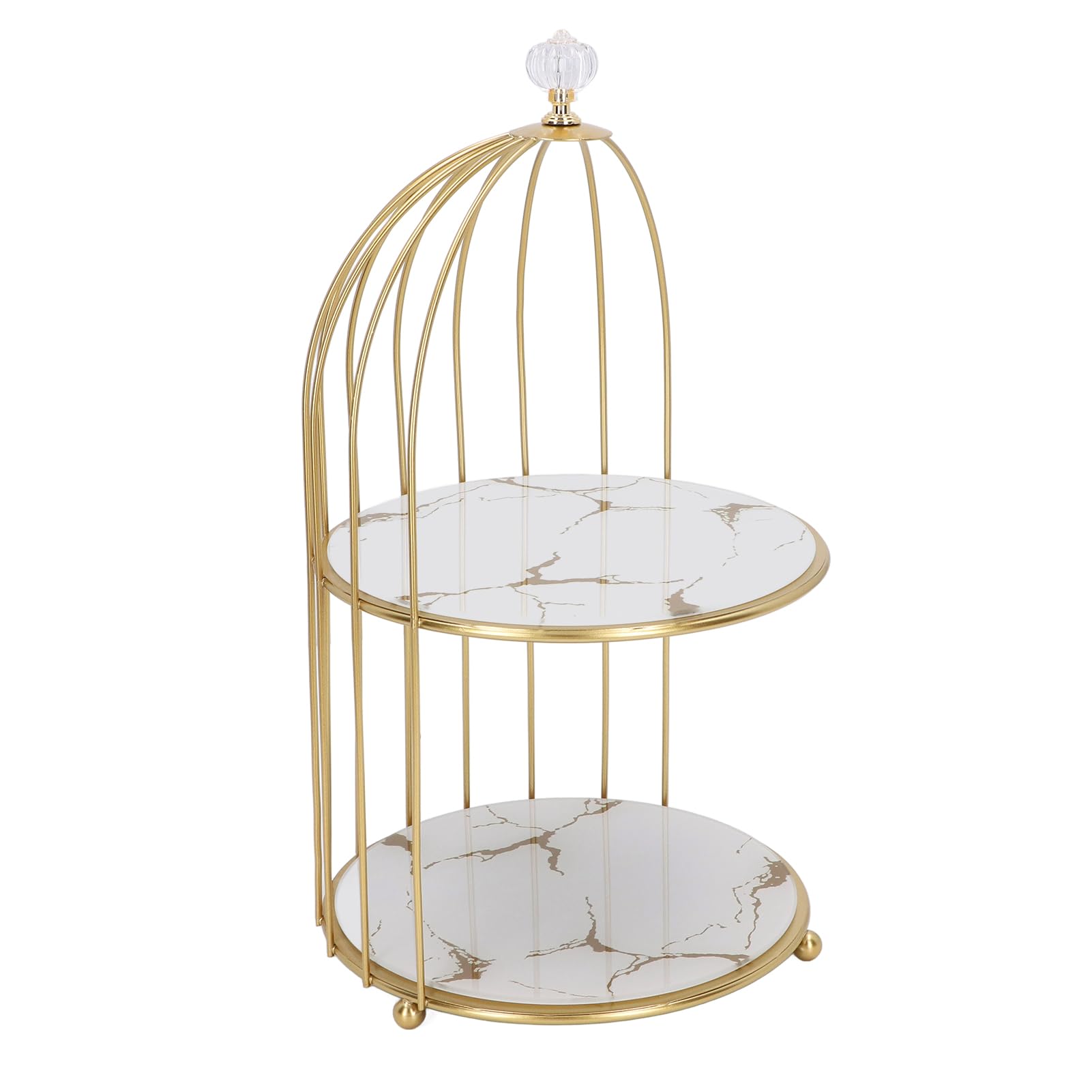 flexman Bathroom Organizer Countertop, Double Layer Bird Cage Organizer Display Rack, Countertop Storage Shelf for Bathroom Countertop Dressing Table (White Base Gold Pattern)