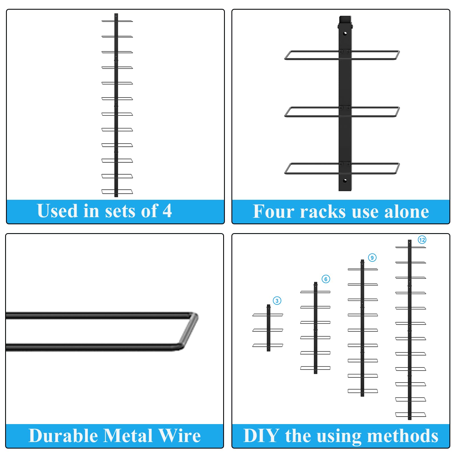 X-cosrack 12 Bottle Wall Mounted Wine Rack, Detachable Wine Storage Organizer Used As One or Four, DIY Wall Hanging Wine Holder, for Dining Room, Bar, Wine Cellar