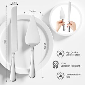 SANEXC Cake Cutting Set for Wedding - Extended Cake Knife And Server Set Thickened Stainless Steel Cake Cutter and Pie Spatula Great for Birthday Anniversary Christmas Gift Silver 2 Pcs