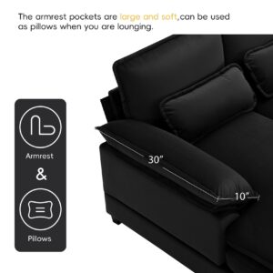 Merax 110" Modular Sectional Couches with Waist Pillows, 6-seat Upholstered Sleeper Sofa Bed Chaise Lounge for Living Room Furniture, Black