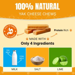 Tibetan Yak Cheese Dog Chew Sticks - Natural, Handmade, Long-Lasting, Easy to Digest, Ideal for Medium Dogs and Aggressive Chewers, Rawhide,Grain and Gluten Free, Keeps Dogs Busy, 3 Chews