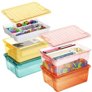 willinglong 4 packs 25 qt storage organizer box clear storage containers with lids art craft storage organizer clear storage bins plastic bin for for bead, crayon, tool, sewing, toy(removable tray)