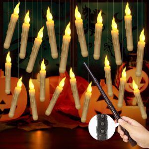 20 Pack Christmas Floating Candles with Wand Timer Remote Control,Floating Candles for centerpieces,LED Flickering Light Flameless Candles Hanging For Harry Potter Party Witch Decor Christmas Gifts