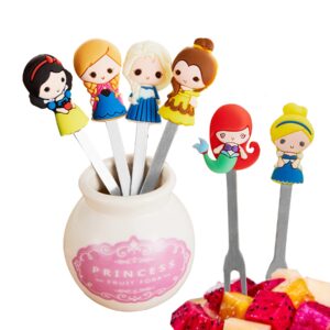 sxunacou fruit fork, fun cute cartoon with ceramic storage box holder stainless steel food pick forks for home household (a)