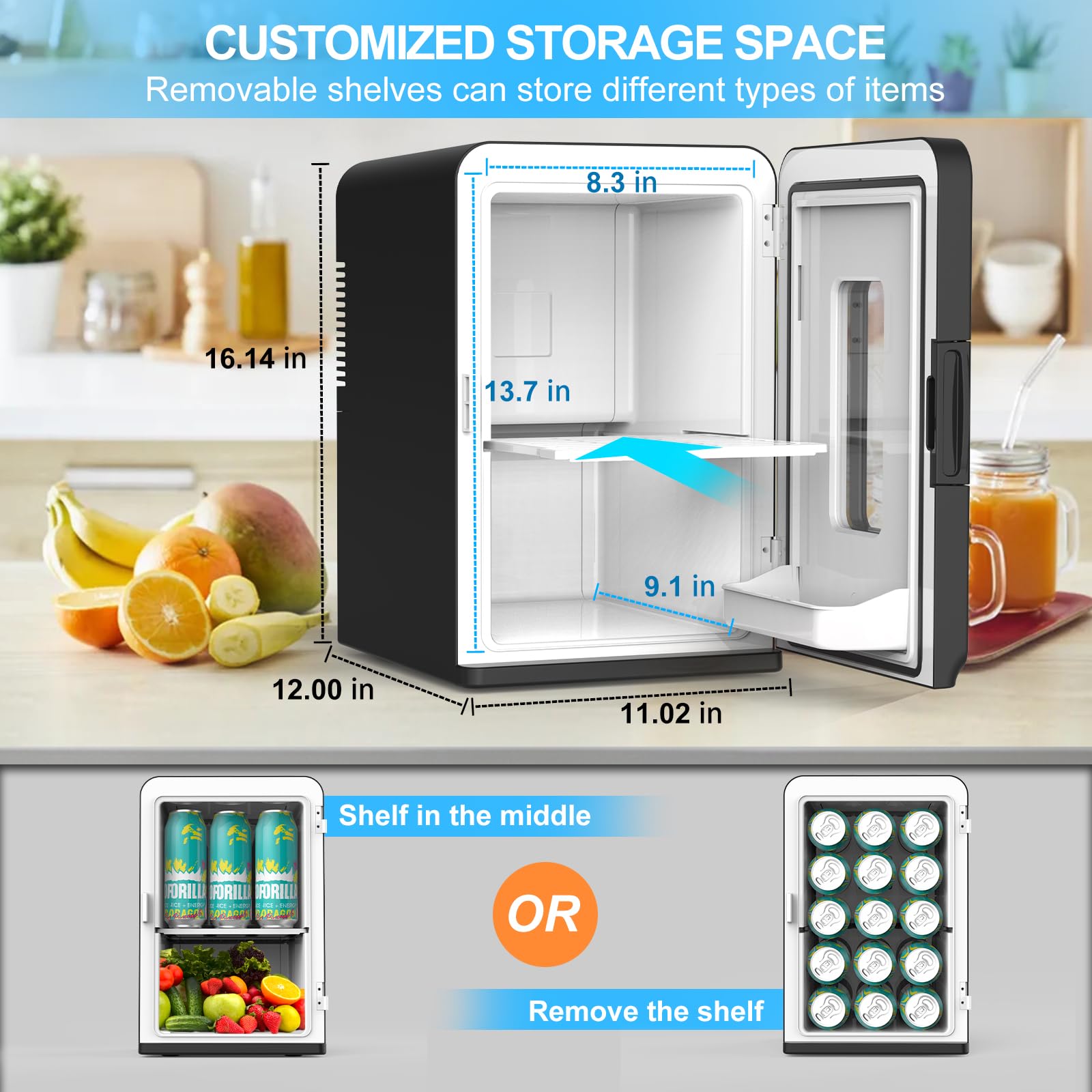 15 Liter Mini Fridge for Bedroom, Portable 110V AC/12V DC Power Small Mini Refrigerator for Office, Home, Car, Thermoelectric Electric Cooler and Warmer Tiny Fridge for Skincare, Food, Drinks