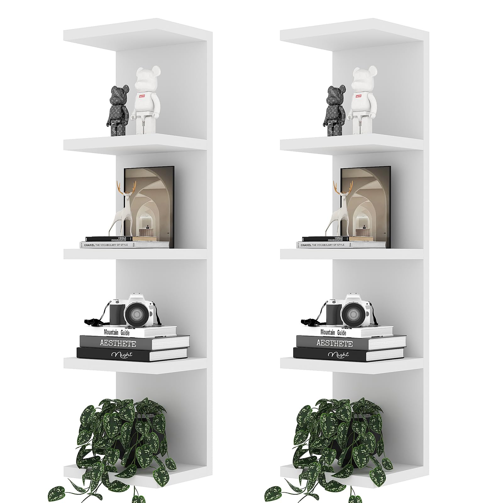 LitaEther 5 Tier Lack Floating Shelf,Set of 2 White Wall Shelf Unit,Display Shelf