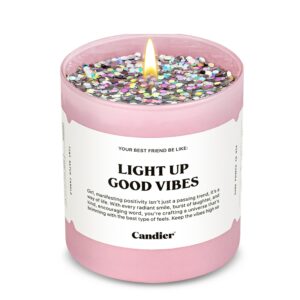 light up good vibes candle, scented phthalate-free soy candles with 60+ hours burn time, vegan cruelty-free pink candle for any occasion, candles for women & men - candier