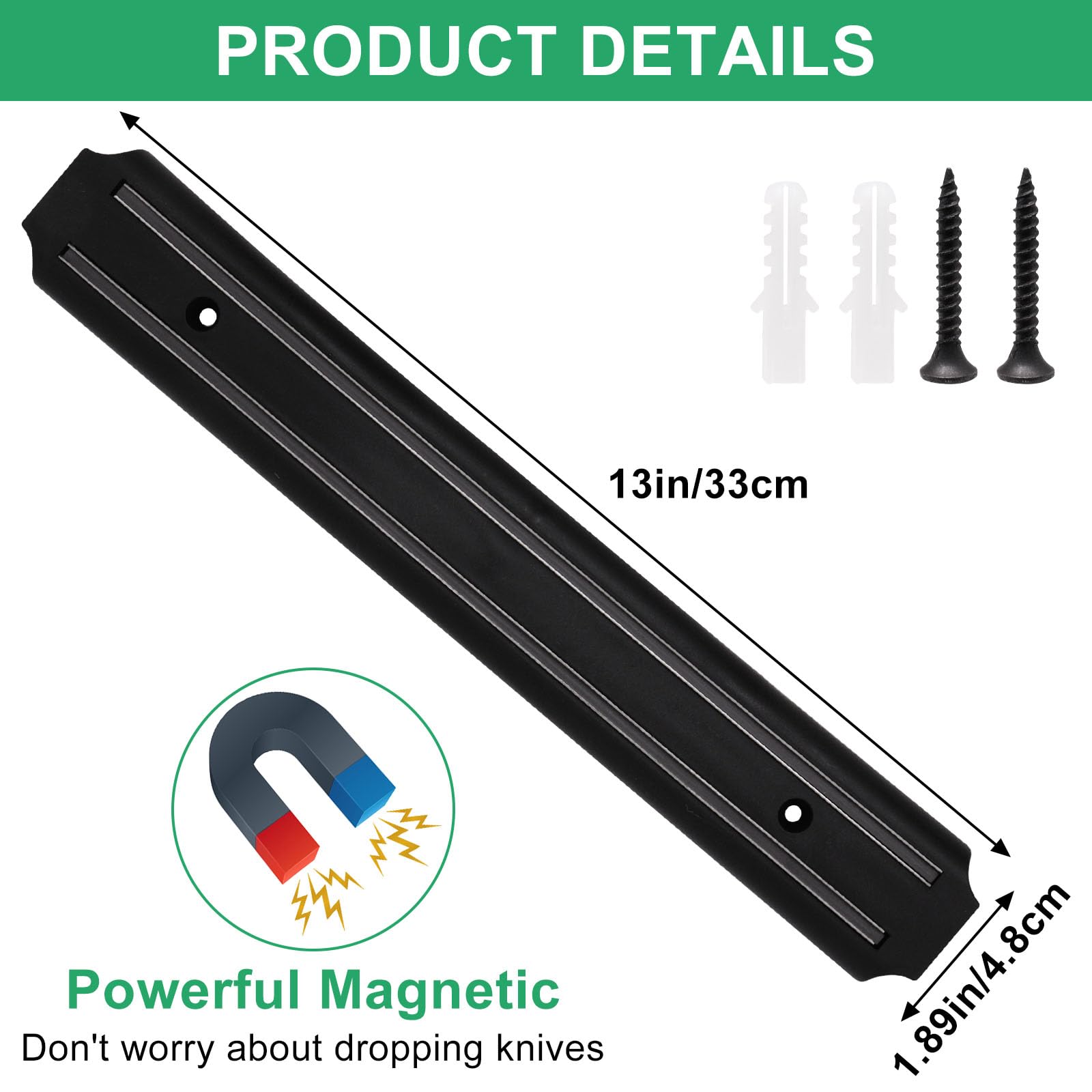 SWZHAI Magnetic Knife Holder For Wall 13 inch Kitchen Knife Magnetic Holder Extra-Strong Magnet Knife Holder Strip, Knife Magnetic Strip for Tool Kitchen Garage Workshop (2 Pack)