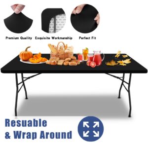 Moosfor Spandex Picnic Table Cloth 2 Pack, Elastic Fitted Tablecloths for 6 Foot Rectangle Tables, Stretch Washable Patio Table Cover for Outdoor, Camping, Banquet and Parties (Black, 30"x72")