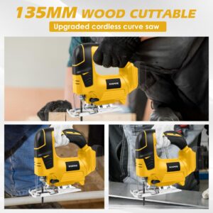 Cordless Jig Saw Compatible with Dewalt 20V Battery, Brushless Orbital Jigsaw with 2600 Blade Speed, with 10pcs Blades, 4 Orbital for Wood, Plastic and Metal Cutting (No Battery)