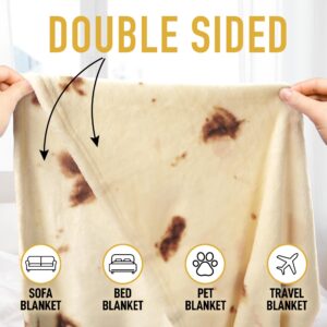 Zulay Burritos Tortilla Blanket Wrap - Double Sided 71 inches Blanket - Holiday Novelty Blanket - Soft Flannel Round Blanket Premium 285 GSM - Fun White Elephant Gift for Adults