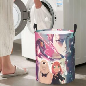 Jamhullk S-Py Anime Family Round Laundry Basket Foldable Toy Storage Bag With Handle Living Room Bedroom Bathroom, Medium