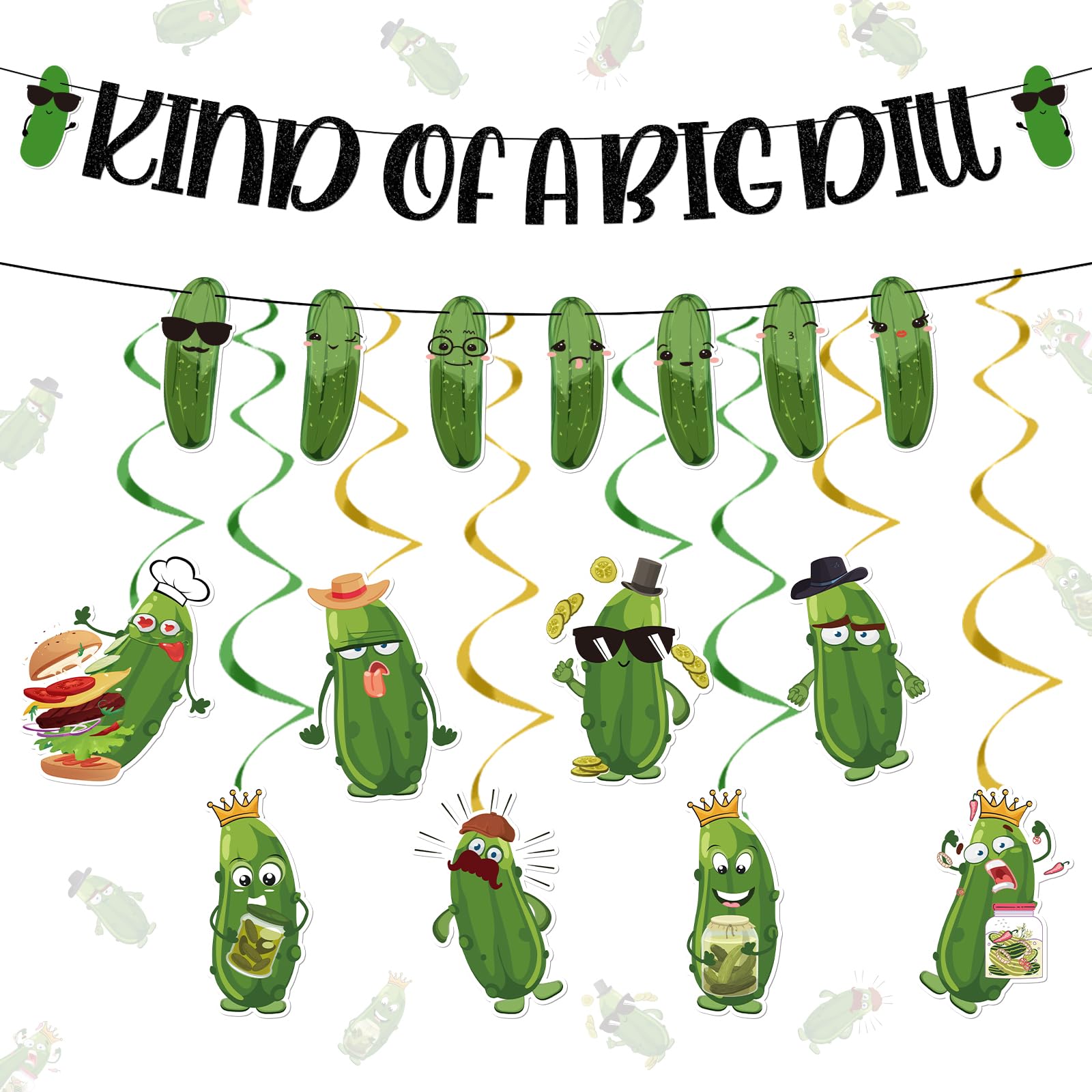 Rngmsi Pickle Party Banner Decorations - 10PCS Kind of A Big Dill Banner Decorations Pickle Theme Hanging Swirls Decorations Cucumber Pickle Birthday Party Decorations Supplies