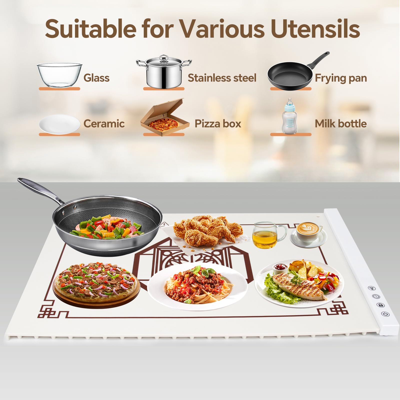 SHGMEET Electric Warming Tray, Food Warming Mat with 5 Temperature Adjusting & Time Settings, Silicone Food Heating Mat for Parities, Buffet, Travel, Daily Use