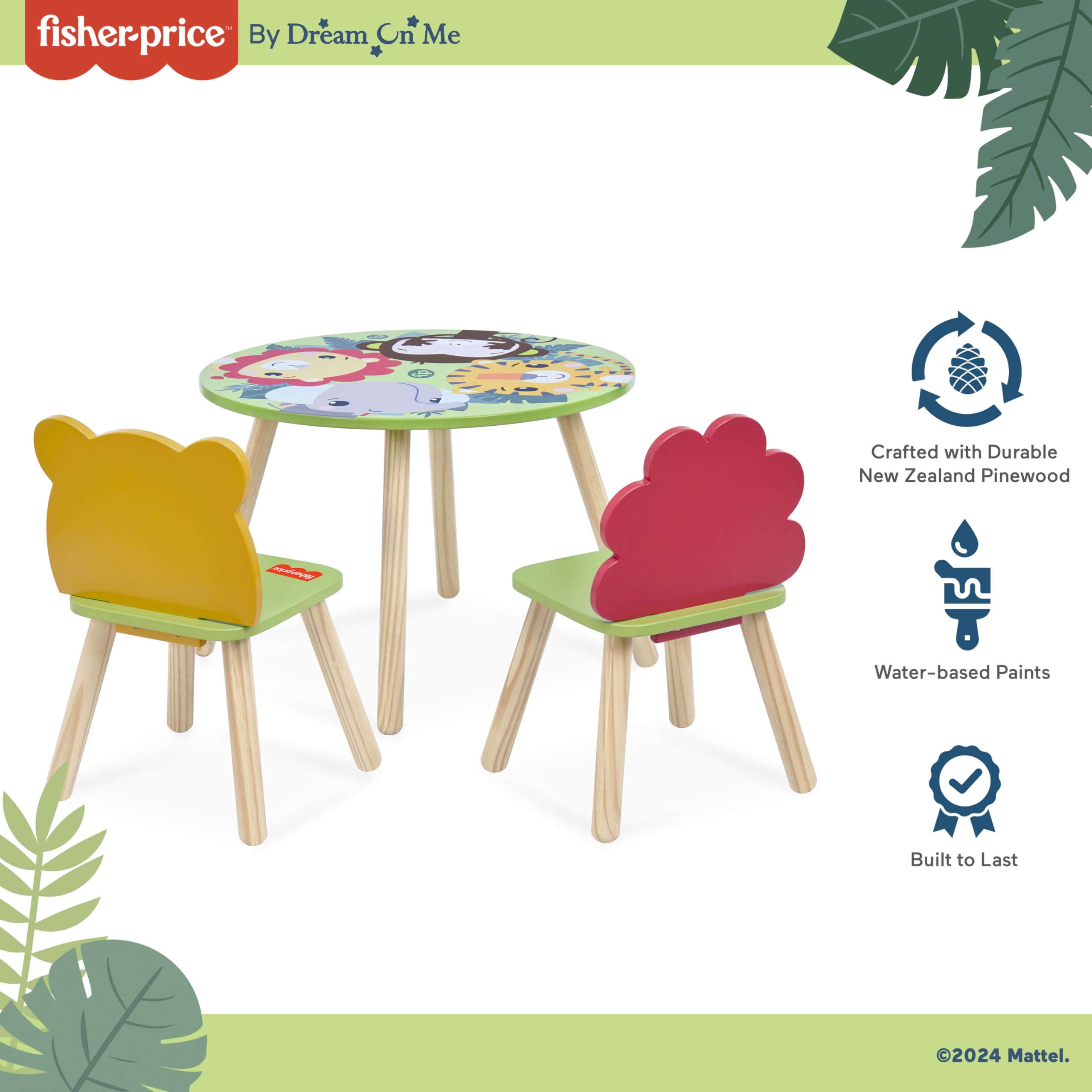 Fisher Price Fauna Collection Pride Rock Table Chair Set by Dream On Me, Jungle Print, Easy to Assemble, Crafted from Durable New Zealand Pinewood