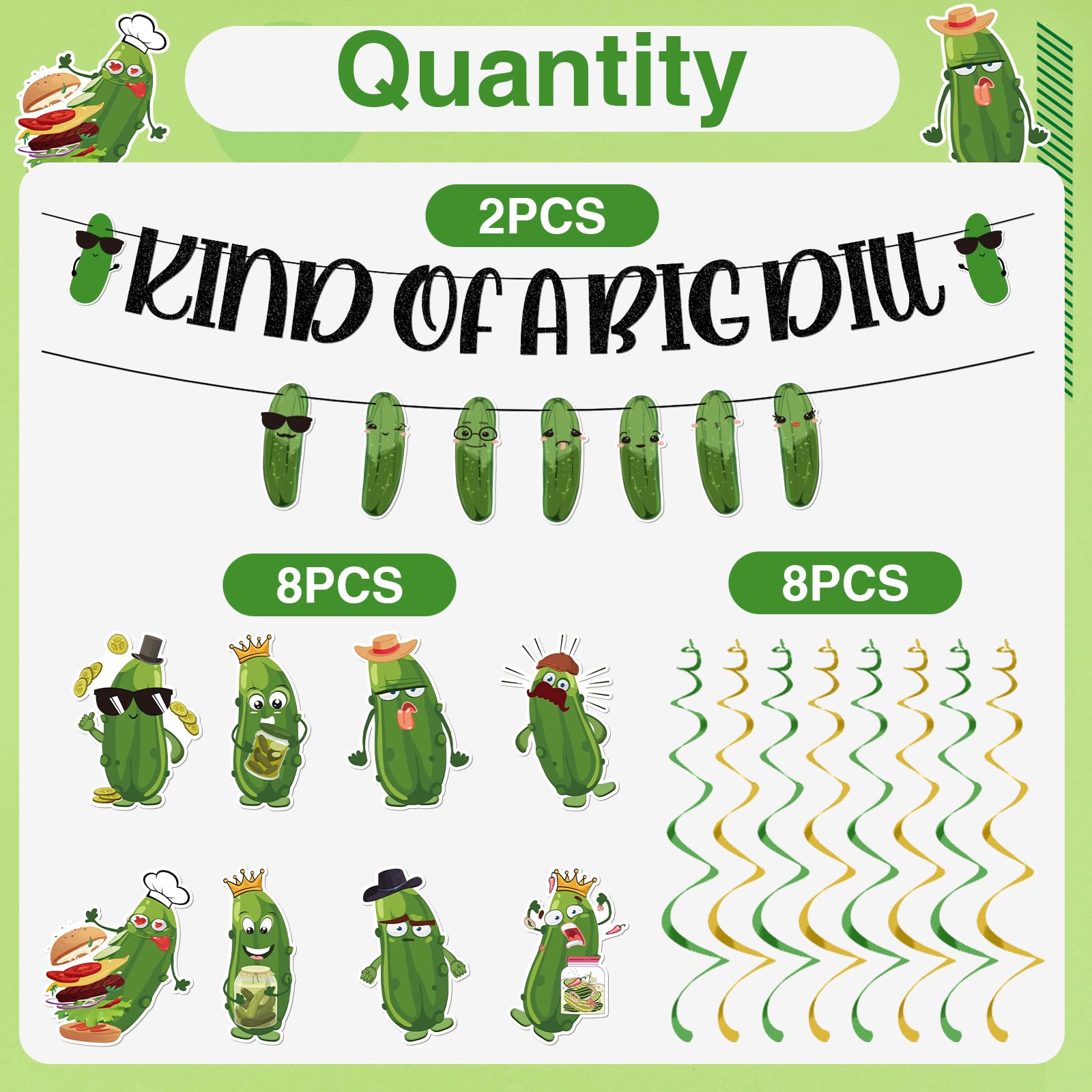 Rngmsi Pickle Party Banner Decorations - 10PCS Kind of A Big Dill Banner Decorations Pickle Theme Hanging Swirls Decorations Cucumber Pickle Birthday Party Decorations Supplies