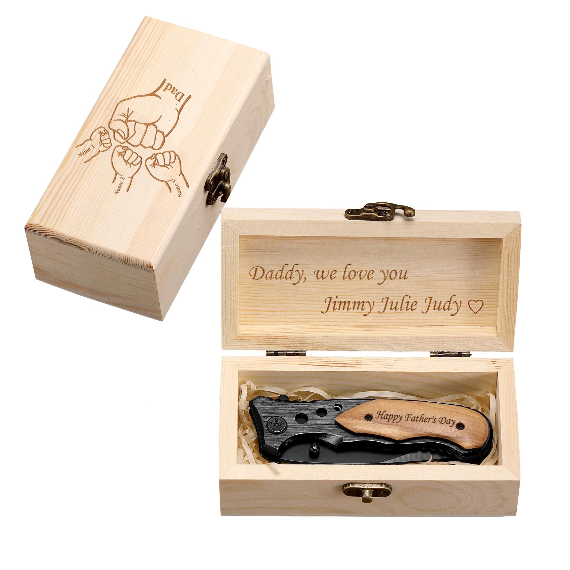 JulStar Personalized Engraved Pocket Knife with Wooden Box, Dad Gift, Grandpa Gifts, Dad Birthday Gift, Father Day Gift