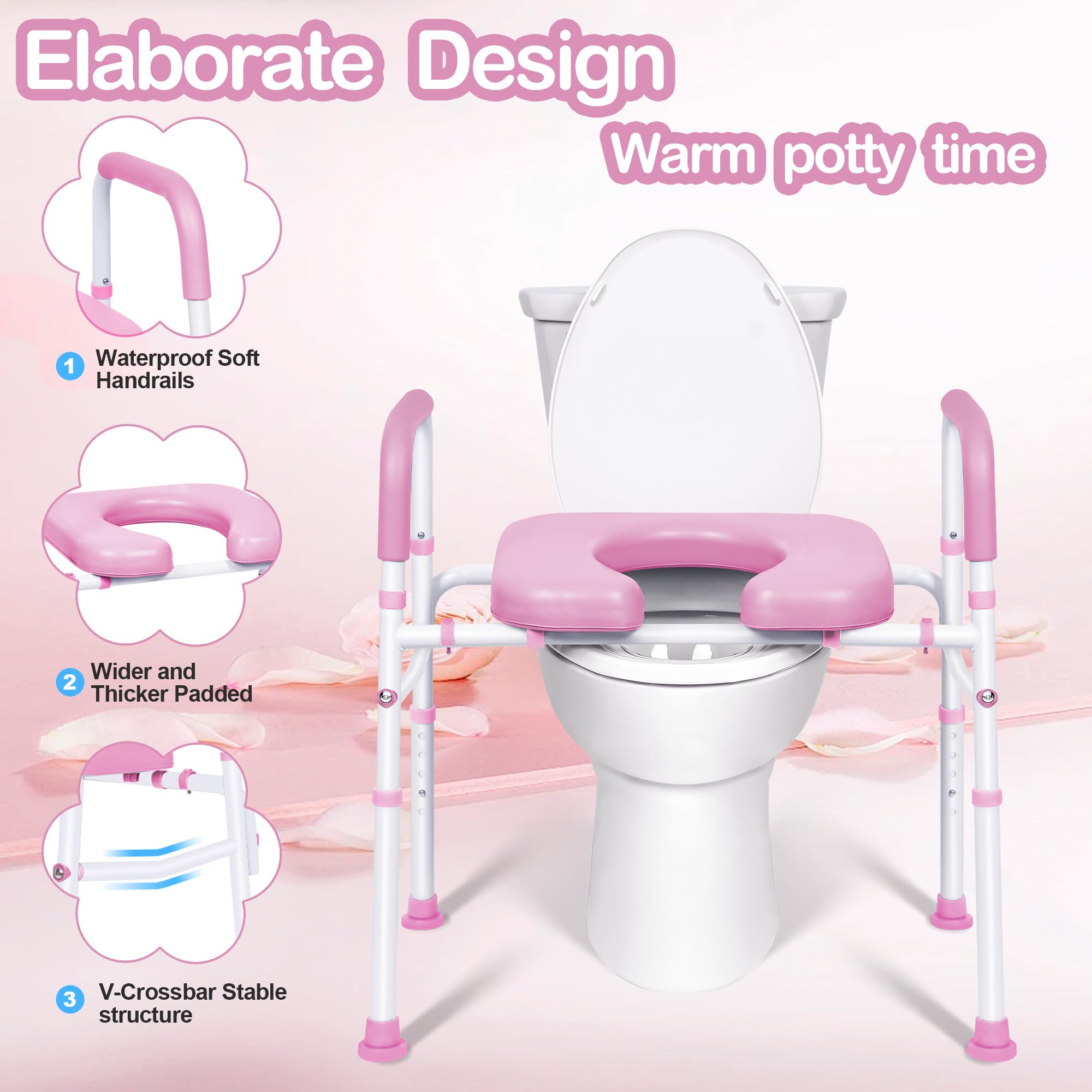 TOIRP Raised Toilet Seat with Handles, Easily Adjust Width and Height Commode Chair for Toilet, 400 LBS Toilet Seat for Seniors, Disabled and Pregnant, Fit for Any Toilet and Space Saving