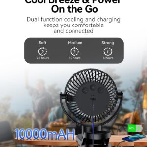 Leeyalan 10000mAh Clip on Fan Rechargeable,2024 Updated,Hangable Fan with Lights and Remote, Desk Fan USB Plug in with Sturdy Clamp,3 Speeds,Mute Multi-function,Operation for Office Dorm Bedroom