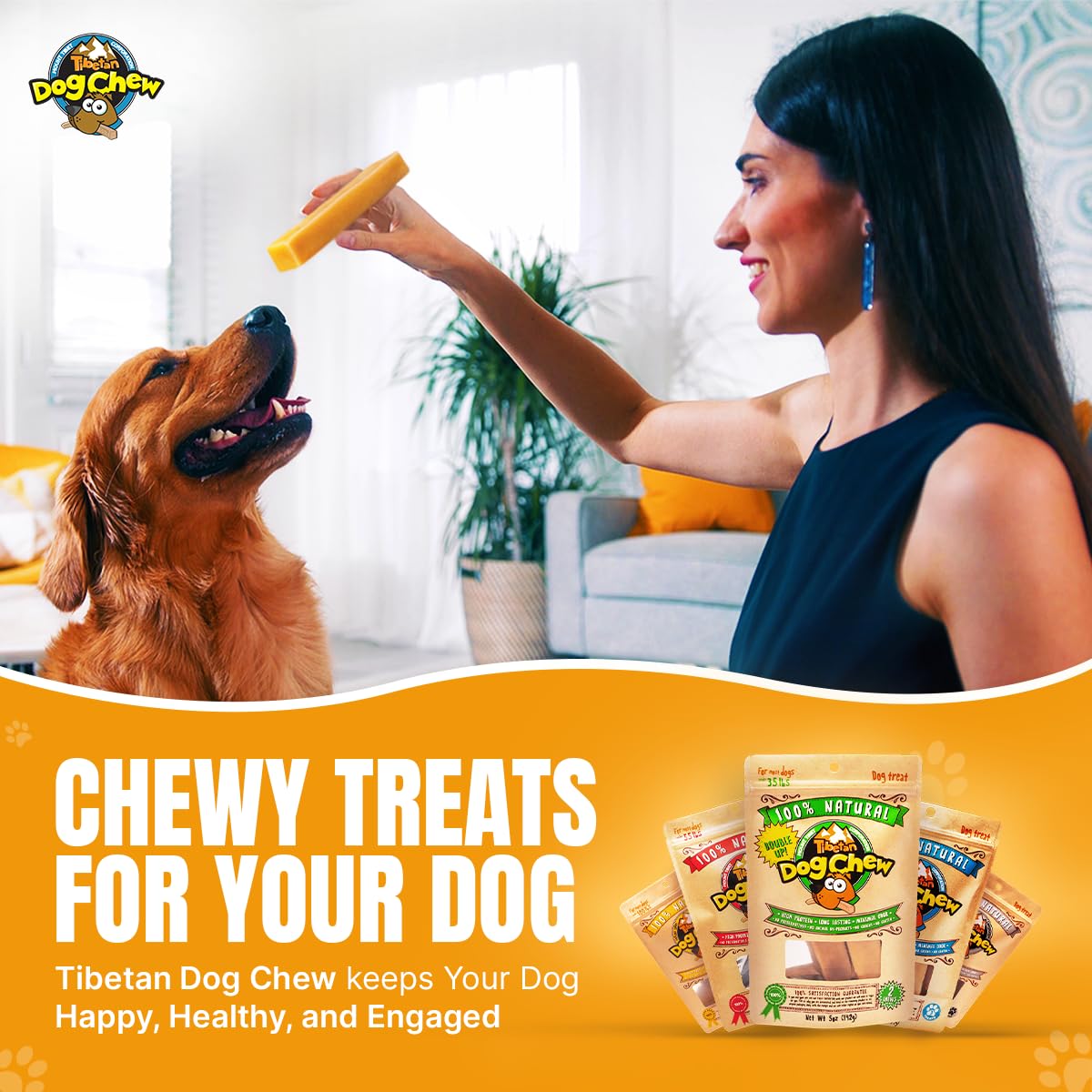 Tibetan Yak Cheese Dog Chew Sticks - Natural, Handmade, Long-Lasting, Easy to Digest, Ideal for Medium Dogs and Aggressive Chewers, Rawhide,Grain and Gluten Free, Keeps Dogs Busy, 3 Chews