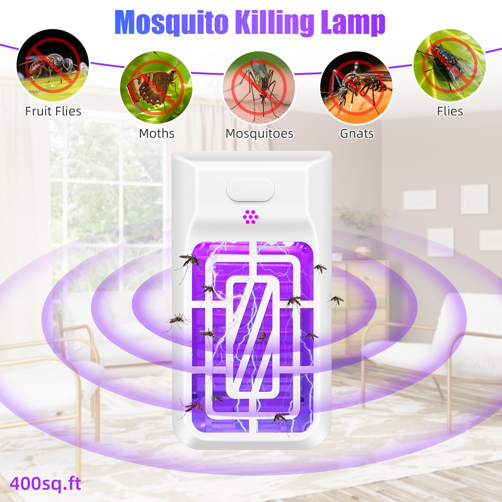 Jahy2Tech Bug Zapper Indoor Plug in Electronic Mosquito Zapper Indoor Mosquito Killer Lamp with UV Light Attractant, Fruit Fly Traps Indoor for Home, Living Room, Office Pest Control, 2 Pack, White