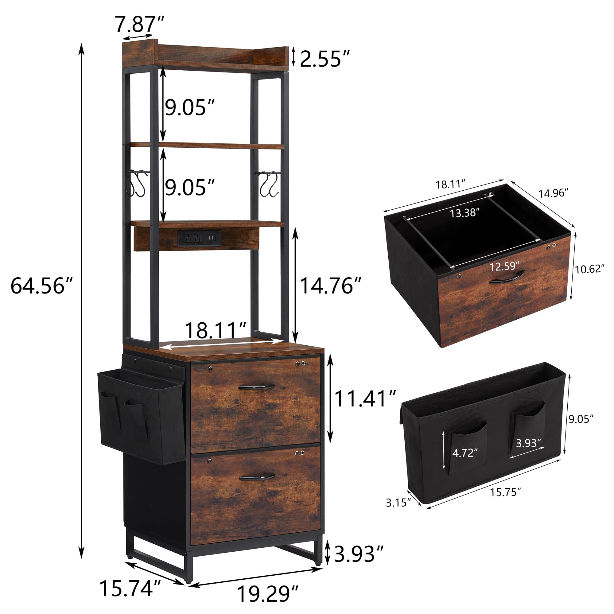 GAMTUE File Cabinet with 2 Drawers and Adjustable Hanging Folders, Office Cabinet with Storage Shelf and Power Outlet, Filing Cabinet fits Letter or A4 Size, Suitable for Home Office and Study Room