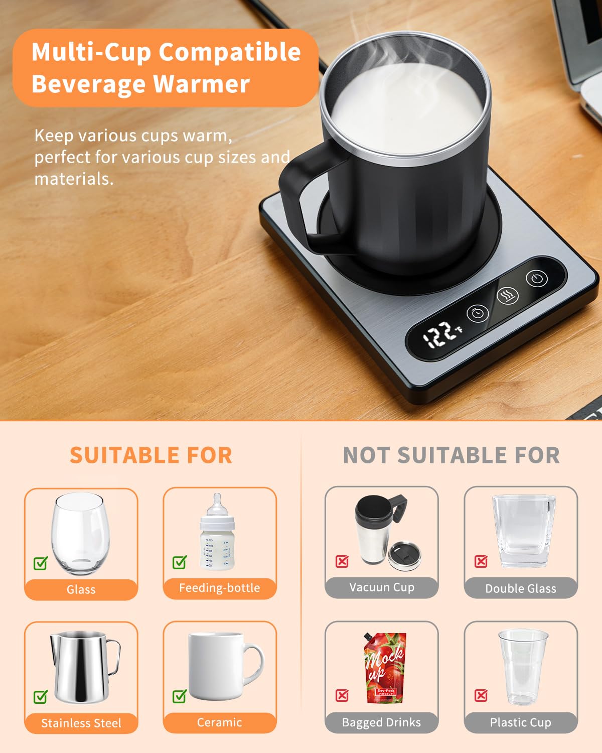 Maestri House Coffee Mug Warmer with Cup for Desk, Electric Mug Warmer with 9 Temperature Settings & 1-12 Hour Timer, Portable Beverage Warmer for Home and Office - Ideal Gift for Coffee Lovers