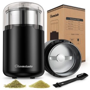 hermolante herb grinder, spice grinder, coffee grinder, 150 w electric herb grinder with stainless steel blade and cleaning brush, compact size electric grinder for herb spices coffee nuts seeds,etc.