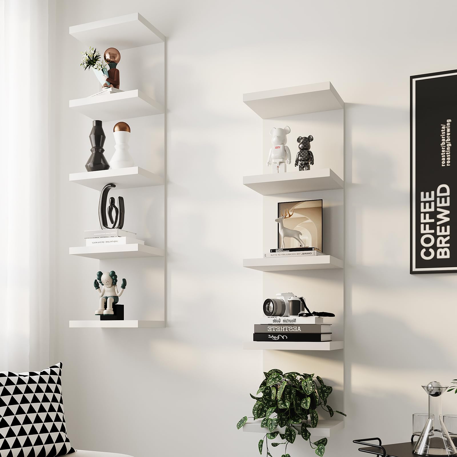 LitaEther 5 Tier Lack Floating Shelf,Set of 2 White Wall Shelf Unit,Display Shelf