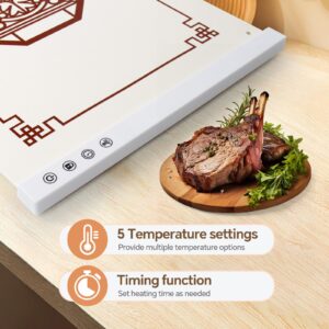 SHGMEET Electric Warming Tray, Food Warming Mat with 5 Temperature Adjusting & Time Settings, Silicone Food Heating Mat for Parities, Buffet, Travel, Daily Use