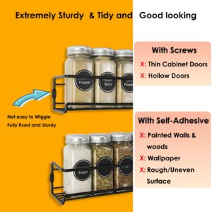 TORZCT 4Pcs Spice Rack Wall Mount Space Upgrade of Bolded Saving Spice Organizer for Spice Jars and Seasonings,Screw or Adhesive Hanging Spice Shelf Rack Organizer for Kitchen Cabinet Pantry Door