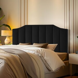 furpopup velvet upholstered headboard queen/full size bed tufted button headboard, featuring high-density sponge padding luxury texture easy assembly comfort and style-black