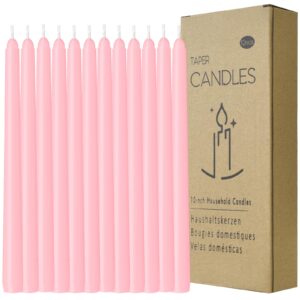 thleunei 12 pack pink taper candles 10 inch - dripless, smokeless, unscented taper candle - 8 hours long burning suitable for any candlesticks - ideal for weddings dinner parties and home decor