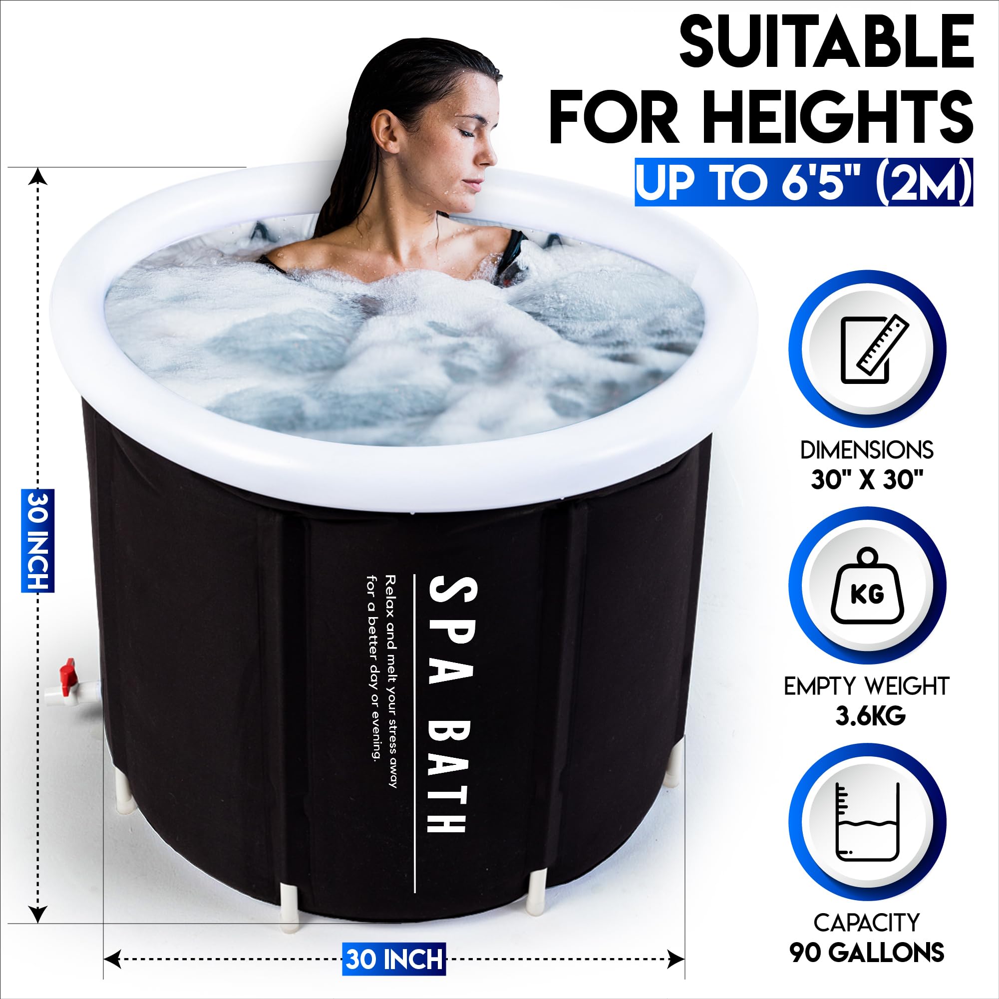 Beyond Thursday Cold Plunge Tub - Large, Foldable Ice Bath Tub with Great Insulation, Premium Material, Leak-Proof. Portable Bathtub Suitable for Men, Women & Athletes Up to 6'5", Includes Carry Bag